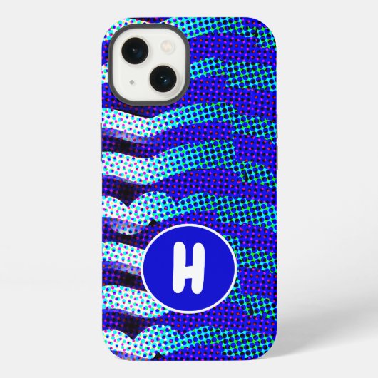 Abstract Funky Wave Pattern Blue, Green Monogramed iPhone Hoesje (Achterkant)