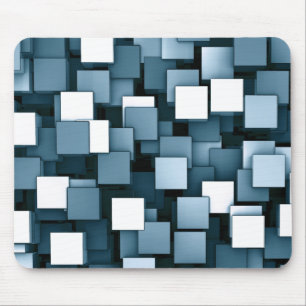 Abstract Futuristic Blue Cube Voxel Pattern Muismat