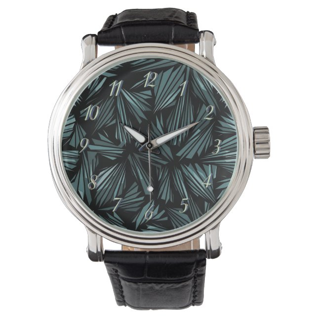 Abstract Gebroken Glas Blauwe Patroon Horloge (Voorkant)