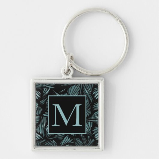 Abstract Gebroken Glas Blauwe Patroon Monogram Sleutelhanger (Voorkant)