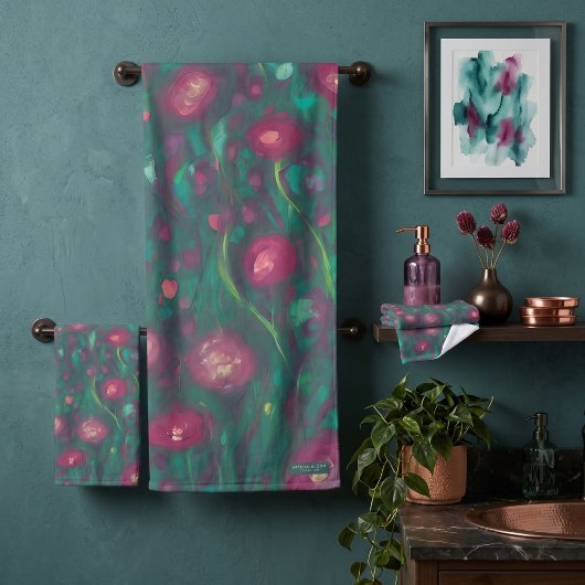 Abstract gedempte rode rozen bad handdoek