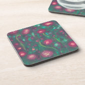 Abstract gedempte rode rozen bier onderzetter (Linkerzijde)