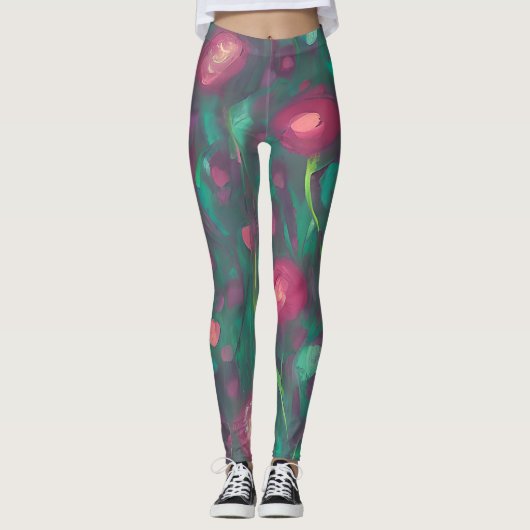 Abstract gedempte rode rozen  leggings (Voorkant)