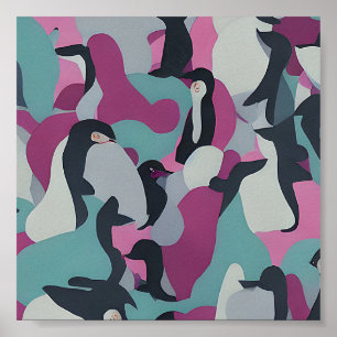 Abstract gedempte tonen pinguïns poster