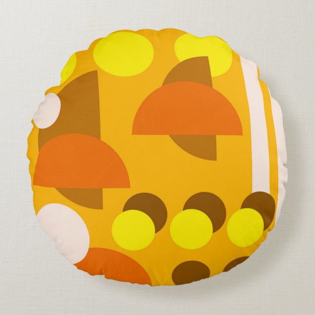 Abstract Geel Beige Bruin Rond Kussen (Voorkant)