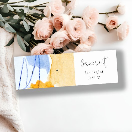 Abstract Geel Blauw Artistic Earring Stud Holder Mini Visitekaartje