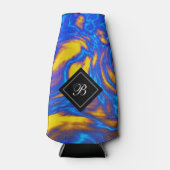 Abstract Geel Blauw Paars Vloeibaar Marmer Flesjeskoeler (Voorkant)