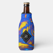 Abstract Geel Blauw Paars Vloeibaar Marmer Flesjeskoeler (Fles Voorkant)