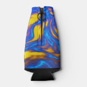 Abstract Geel Blauw Paars Vloeibaar Marmer Flesjeskoeler (Achterkant)