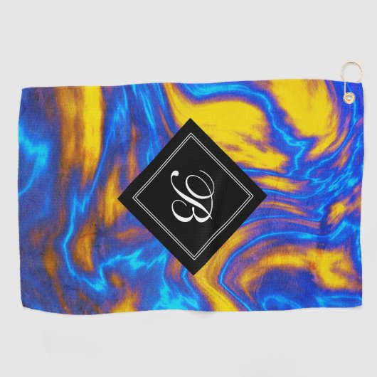 Abstract Geel Blauw Paars Vloeibaar Marmer Golfhanddoek (Horizontaal)