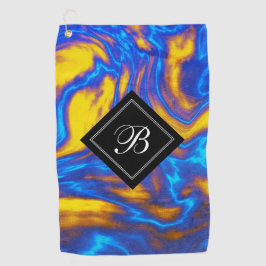 Abstract Geel Blauw Paars Vloeibaar Marmer Golfhanddoek