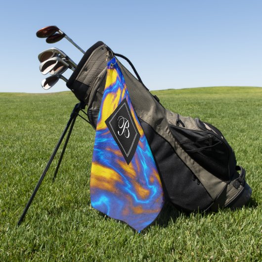 Abstract Geel Blauw Paars Vloeibaar Marmer Golfhanddoek (Groen)