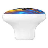 Abstract Geel Blauw Paars Vloeibaar Marmer Keramische Knop (Zijkant)