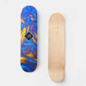 Abstract Geel Blauw Paars Vloeibaar Marmer Persoonlijk Skateboard (Voorkant)