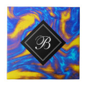 Abstract Geel Blauw Paars Vloeibaar Marmer Tegeltje (Voorkant)