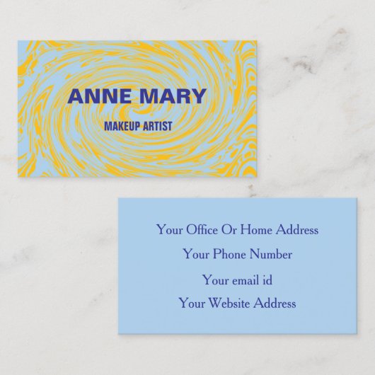Abstract geel blauw professionele make-up artist visitekaartje (Voorkant / Achterkant)
