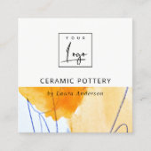 Abstract Geel Blauw Waterverf Art Logo QR Code Vierkante Visitekaartje (Voorkant)