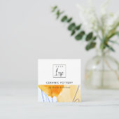 Abstract Geel Blauw Waterverf Art Logo QR Code Vierkante Visitekaartje (Staand voorkant)