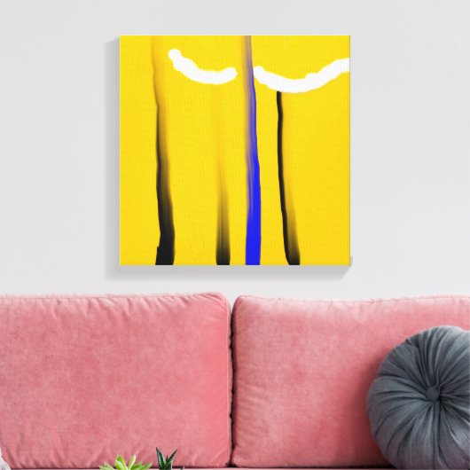 Abstract Geel Blauw Zwart Wit Olie Schilderij Canvas Afdruk (Insitu (Woonkamer))