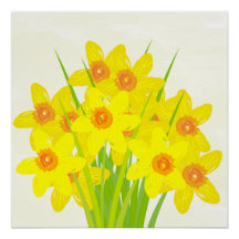 Abstract Geel Daffodils Waterverf Kunst Poster