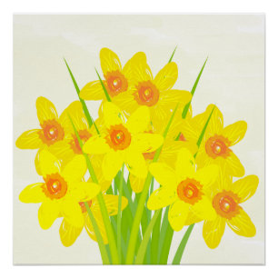 Abstract Geel Daffodils Waterverf Kunst Poster