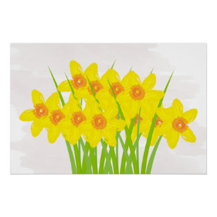 Abstract Geel Daffodils Waterverf Kunst Poster