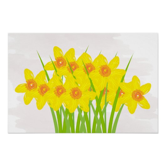 Abstract Geel Daffodils Waterverf Kunst Poster (Voorkant)