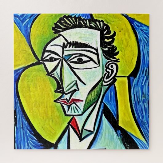 Abstract Geel en Blauw Art Man Legpuzzel (Verticaal)
