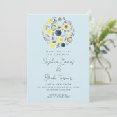 Abstract Geel en Blauw Bouquet Blue Wedding Kaart (Staand voorkant)