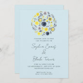 Abstract Geel en Blauw Bouquet Blue Wedding Kaart (Voorkant / Achterkant)