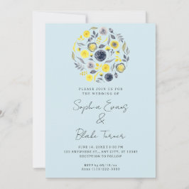 Abstract Geel en Blauw Bouquet Blue Wedding Kaart