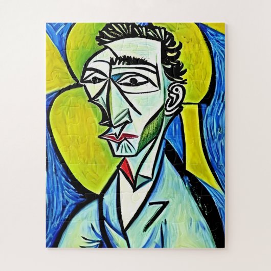 Abstract geel en blauw Fun Art Man Legpuzzel (Verticaal)