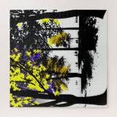 Abstract geel en blauw silhouet bos legpuzzel (Verticaal)