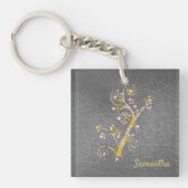  Abstract Geel en Grijze Cherry Blossom Sleutelhanger (Voorkant)