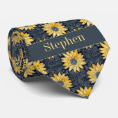 Abstract Geel en Leisteen Bloemmotief Stropdas (Opgerold)