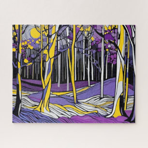 Abstract geel en Paarse Magic Dreamy Forest Legpuzzel