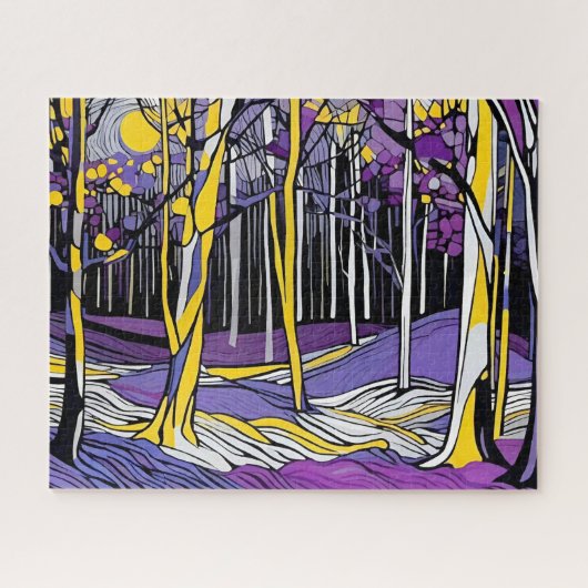 Abstract geel en Paarse Magic Dreamy Forest Legpuzzel (Horizontaal)