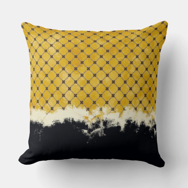 Abstract geel, grijs, bronspatroon kussen (Voorkant)