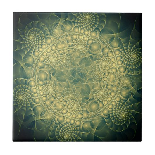 Abstract Geel Groen Fractal - Uniek Tegeltje (Voorkant)