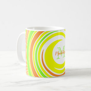 Abstract Geel Groen Oranje Spiral Monogram Naam Koffiemok