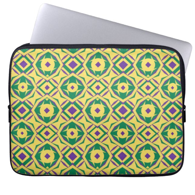 Abstract Geel Groen Paarse Patroon met Diamanten Laptop Sleeve (Voorkant)