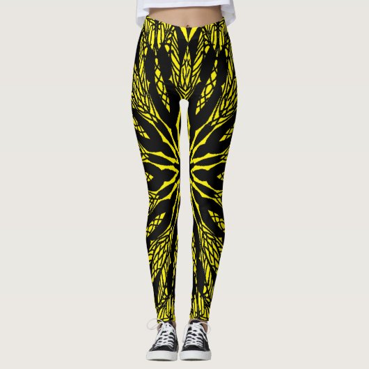 abstract geel levendig mandala kunstpatroon leggings (Voorkant)