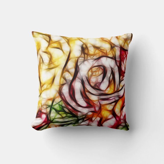 Abstract Geel Licht Roos Artistieke Floral Glow Kussen (Voorkant)