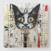 Abstract geel ogende kleurrijke kat vierkante klok (Voorkant)