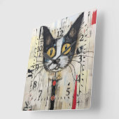 Abstract geel ogende kleurrijke kat vierkante klok (Hoek)