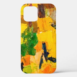 Abstract geel oliesschilderij op canvas. iPhone 12 hoesje