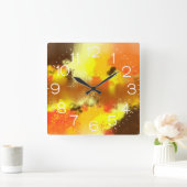 Abstract geel Oranje hedendaags thuisdecor Vierkante Klok (Huis)