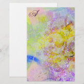 ABSTRACT GEEL PAARSE FLORAAL ZWIRLS MONOGRAM BRIEFPAPIER (Voorkant / Achterkant)