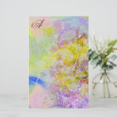 ABSTRACT GEEL PAARSE FLORAAL ZWIRLS MONOGRAM BRIEFPAPIER (Staand voorkant)