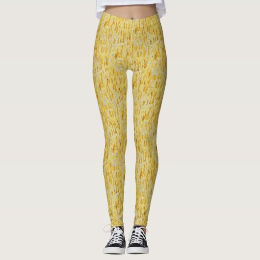 Abstract Geel Pastel Impressionistisch Patroon Leggings (Voorkant)